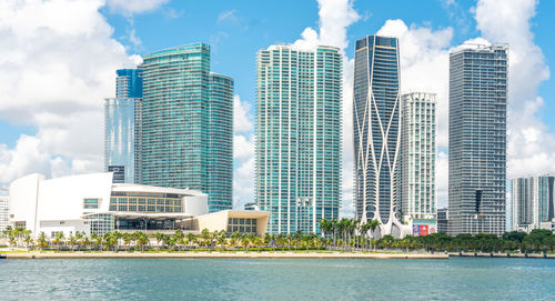 Modern buildings against sky in city