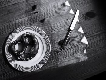 High angle view of bread in plate on table