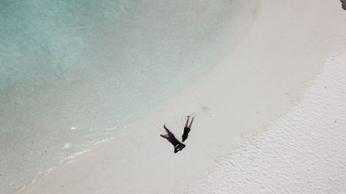 High angle view of person surfing in sea