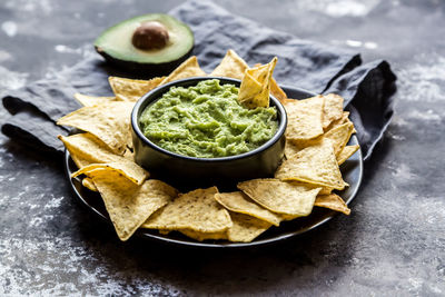 High angle view of food in bowl