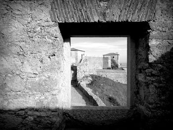 View of fort seen through window