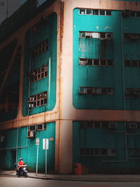 Street seen through window of building