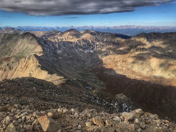 Scenic view of mount democrat against cloudy sky