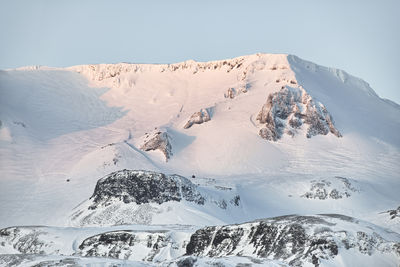 Scenic view of snow covered mountain against sky