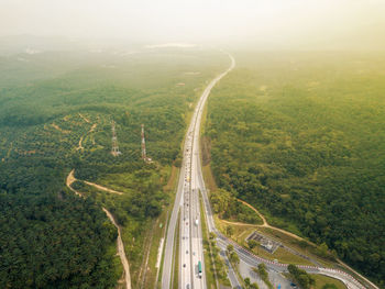 High angle view of highway in city