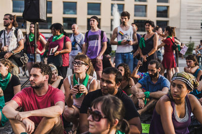 Group of people looking at friends