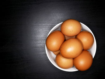 High angle view of eggs on table