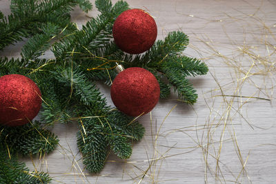 Close-up of christmas decorations on table