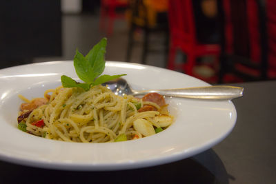 Close-up of pasta in bowl on table