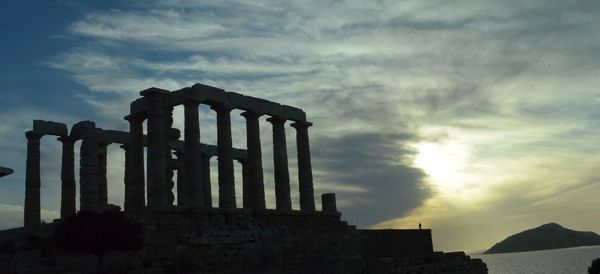 Low angle view of old ruin building against cloudy sky
