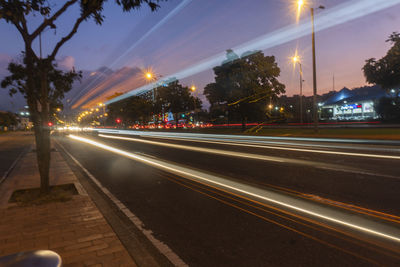 Light trails on street at night