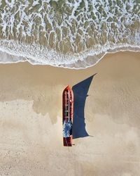 High angle view of boat on beach