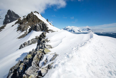 Scenic view of snowcapped mountains against sky