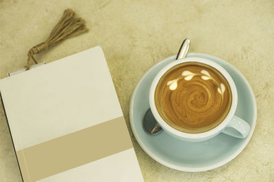 High angle view of coffee on table