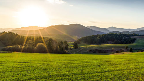 Scenic view of landscape against sky during sunset