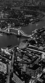 High angle view of city at riverbank