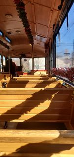 Interior of bus on sunny day