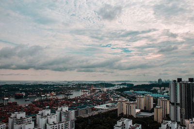 High angle view of cityscape against sky