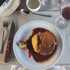 High angle view of breakfast served on table