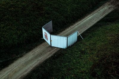 High angle view of road on field