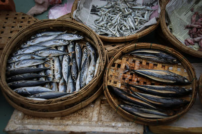 Close-up of dried fish for sale in the  local vietnamese market