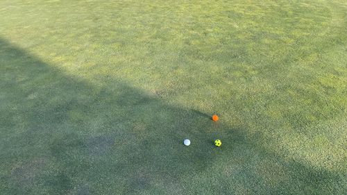 High angle view of ball on field