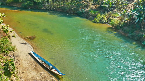 High angle view of river amidst trees