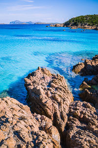 Scenic view of sea against blue sky