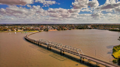 High angle view of bridge over river against sky