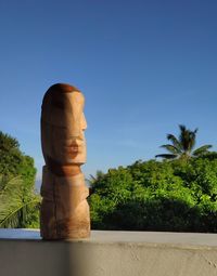 Close-up of statue against clear blue sky