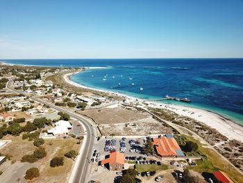 High angle view of beach against clear sky