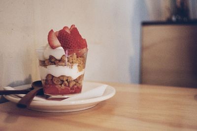 Close-up of dessert on table