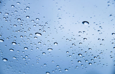 Full frame shot of water droplets on the window after raining