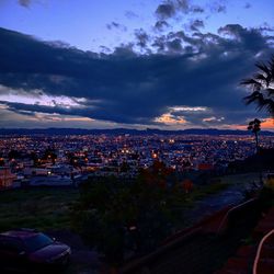 High angle view of townscape against sky at dusk