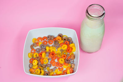 High angle view of breakfast on table