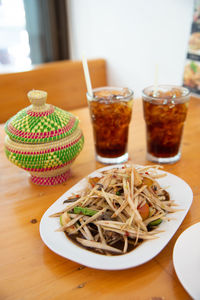 Close-up of food in glass on table