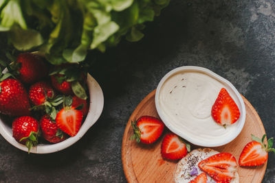 High angle view of food on table