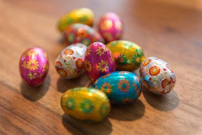 Close-up of colorful balls on table