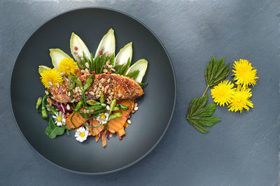 High angle view of potted plant on table