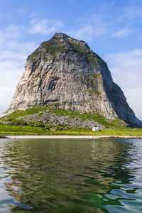 Traenstaven a mountain peak at sanna island in norway