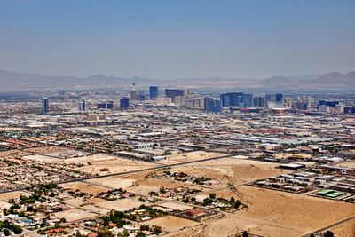 High angle view of buildings against sky in city