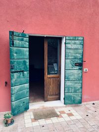 Closed door of building