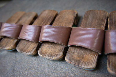 Close-up high angle view of leather shoes