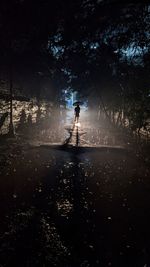 Rear view of man walking on road