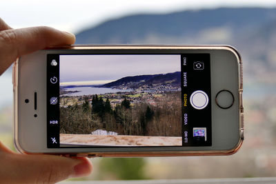 Close-up of camera on mobile phone