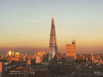 City skyline at dusk