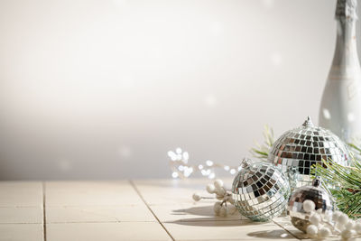 Close-up of christmas decorations on table