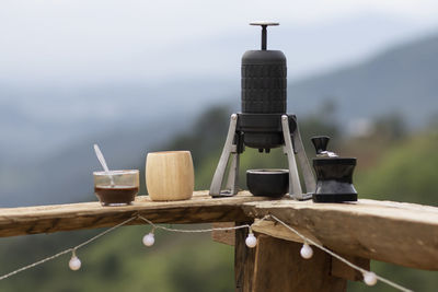 Close-up of wooden equipment