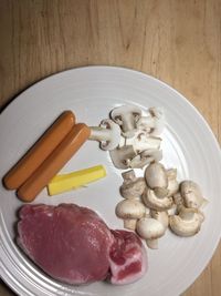 High angle view of food in plate on table