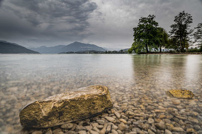 Scenic view of lake against sky